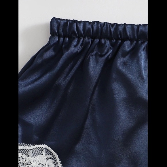 Navy, Satin, Lingerie, Brallete Set - Picture 4 of 6
